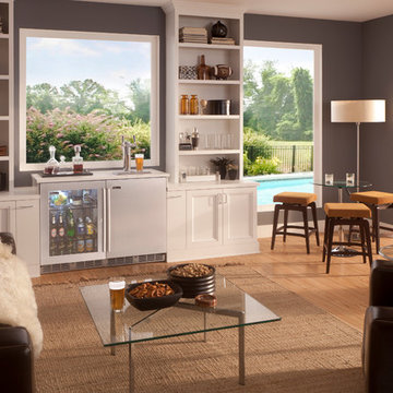 Modern Family Room with Beverage Area