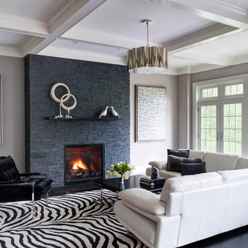 Modern Family Room with coffer ceiling