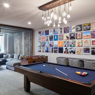 Photo of a contemporary games room in Chicago with a game room, carpet, no fireplace and no tv.