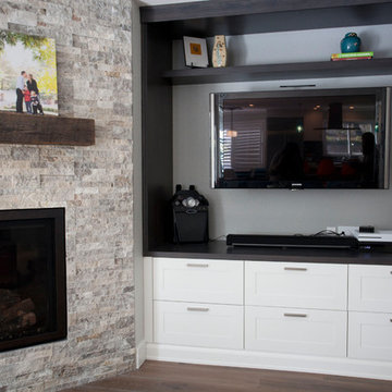 Modern house remodel: TV wall and fireplace