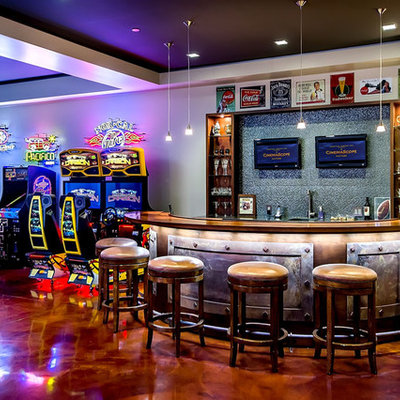 Game room - contemporary brown floor game room idea in San Francisco