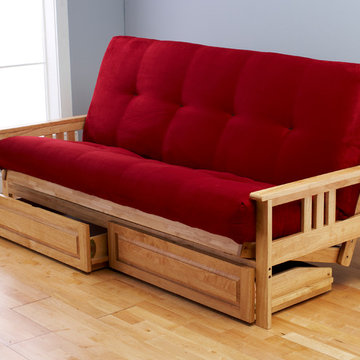 Monterey Natural Frame with Red Suede Mattress and Storage Drawers