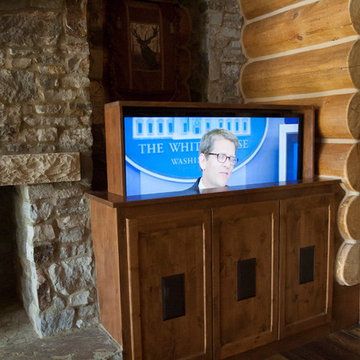 Motorized TV Swivel in Log Home