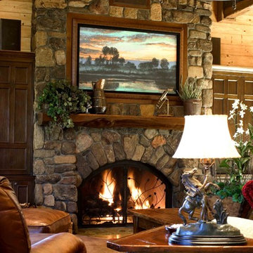Black Mountain Ranch Living Room with Stone Fireplace