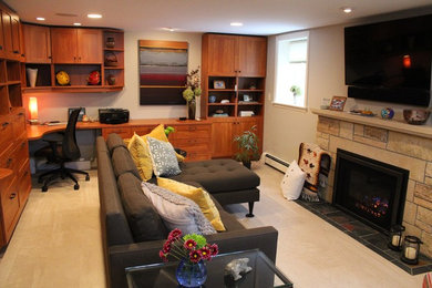 Example of an arts and crafts family room design in Minneapolis