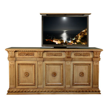 Napoleon Carved TV Lift Furniture, US Made TV Lift Furniture by Cabinet Tronix