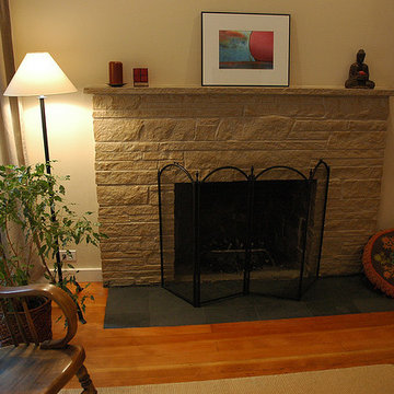 Natural Thin Stone Veneer on fireplace