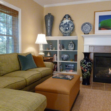 Nature driven family room with Asian Blue and White Porcelain
