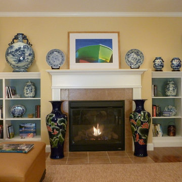 Nature driven family room with Asian Blue and White Porcelain