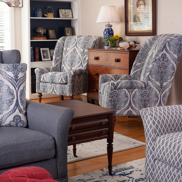 Navy & Red Traditional Family Room