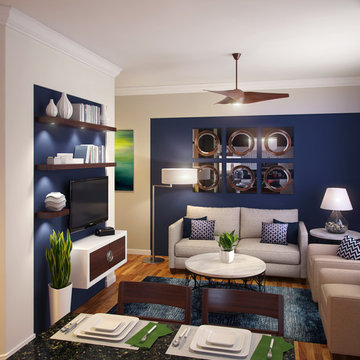 Navy Blue & White Small Family Room