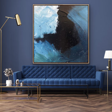 Navy blue white color Large Modern Wall Art on Contemporary Rooms