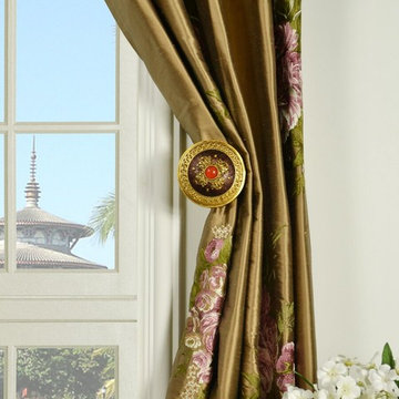 New Brown Floral Embroidery Dupioni silk curtains