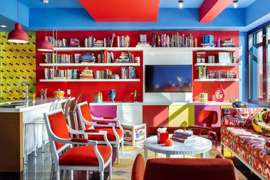 Foto di un soggiorno moderno con pareti multicolore