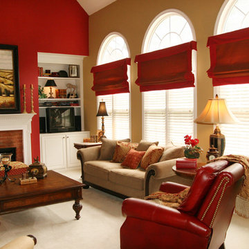 Open Family Room & Breakfast Area in Bold Colors