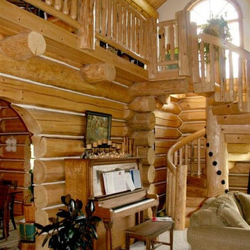 Open Loft with Spiral Log Staircase