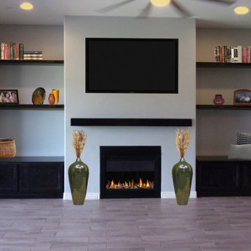 Open Shelving, Mantel and Cabinets