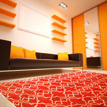 Orange and Cream Geometric & Contemporary Wool Modern Rug
