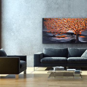 orange treen large Modern Contemporary Paintings for Family Room
