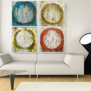 Original Abstract Art Arrangement - Set of Four Colorful Paintings