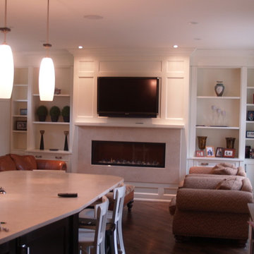 Paneled Fireplace and Built In Cabinetry - Paneled Ceiling Dinning Room