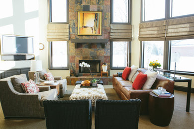 Example of a transitional family room design in Salt Lake City