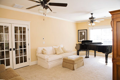 Example of a classic family room design in Charlotte