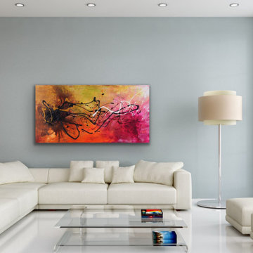 pink orange abstract art large Modern Contemporary Paintings for Family Room