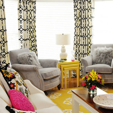 Pink, Yellow and Grey Family Room