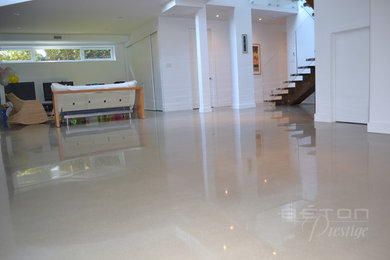 Inspiration for a contemporary concrete floor family room remodel in Other