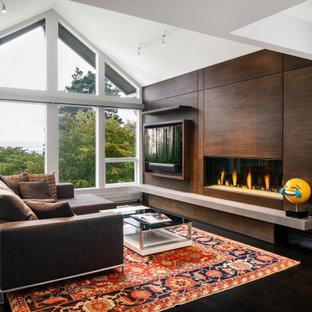 75+ Wohnen mit schwarzem Boden und gewölbter Decke Ideen & Bilder