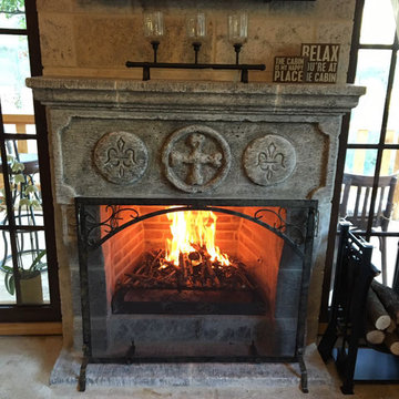 Reclaimed & Rustic Hand carved living room Fireplace Mantel