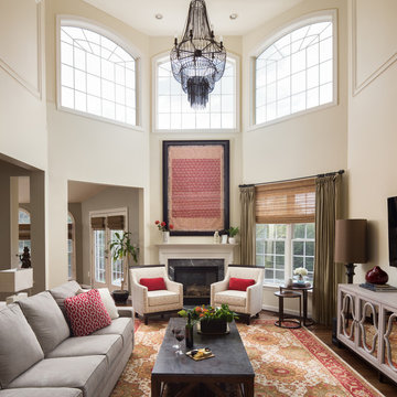 Red and Cream Family Room in Oakton