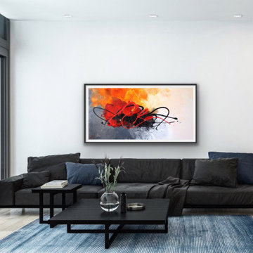red black orange Modern Contemporary Paintings for Family Room