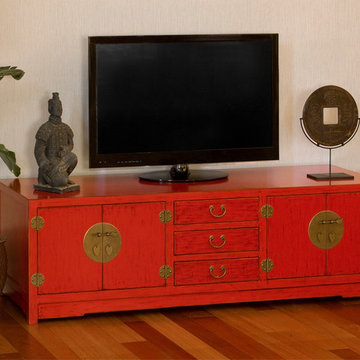 Red Media Cabinet - Chinese Ming Style
