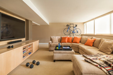 Example of a trendy family room design in Providence
