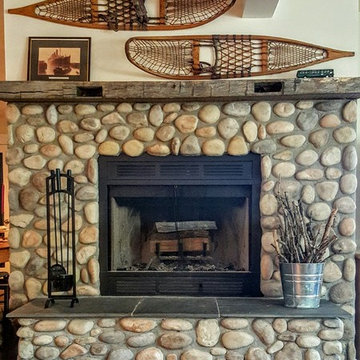River Rock Mantle in Cabin Fireplace