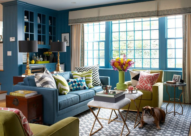 Transitional Family Room by Liz Caan & Co.