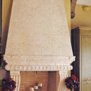 Rustic Limestone Fireplace with Overmantle