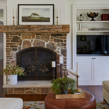 Rustic Stone Fireplace with Reclaimed Mantle