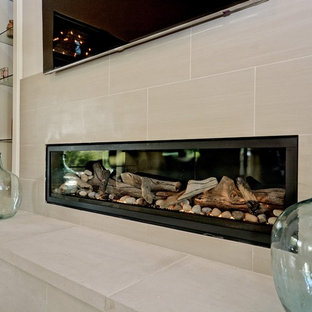 Santa Barbara Transitional Linear Fireplace Family Room