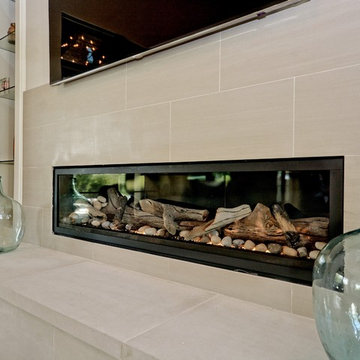 Santa Barbara Transitional Linear Fireplace Family Room
