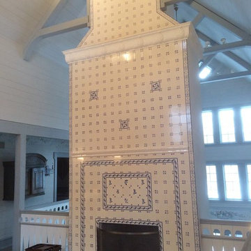 Scandinavian Farmhouse Fireplace, Delft Tiles