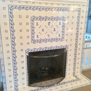Scandinavian Farmhouse Fireplace with Delft Tiles