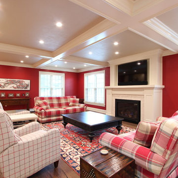 Seating for Eight in Large Red Living Room