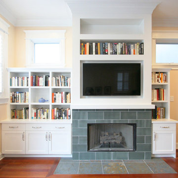 Shaker Style Cabinets and Fireplace Built In