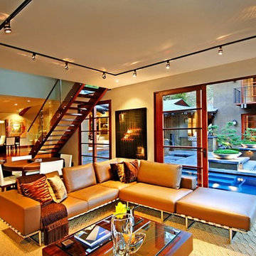 9342 Sierra Mar Hollywood Hills luxury home modern glass wall living room