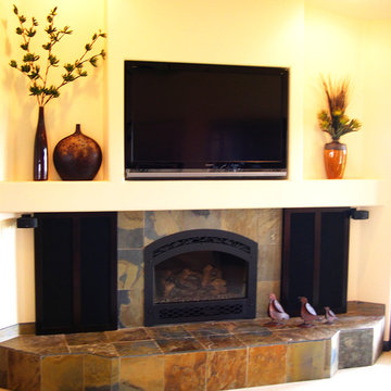 Slate fireplace in family room