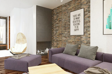 Inspiration for a small modern loft-style family room remodel in New York