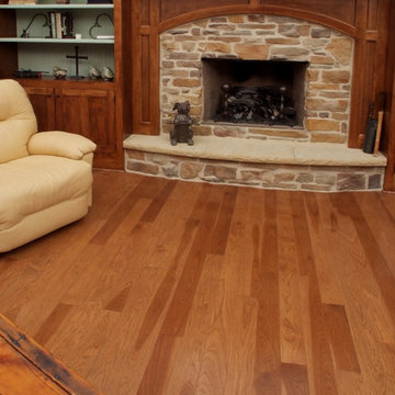 Solid Hickory Hardwood Floor and Maple Fireplace Surround